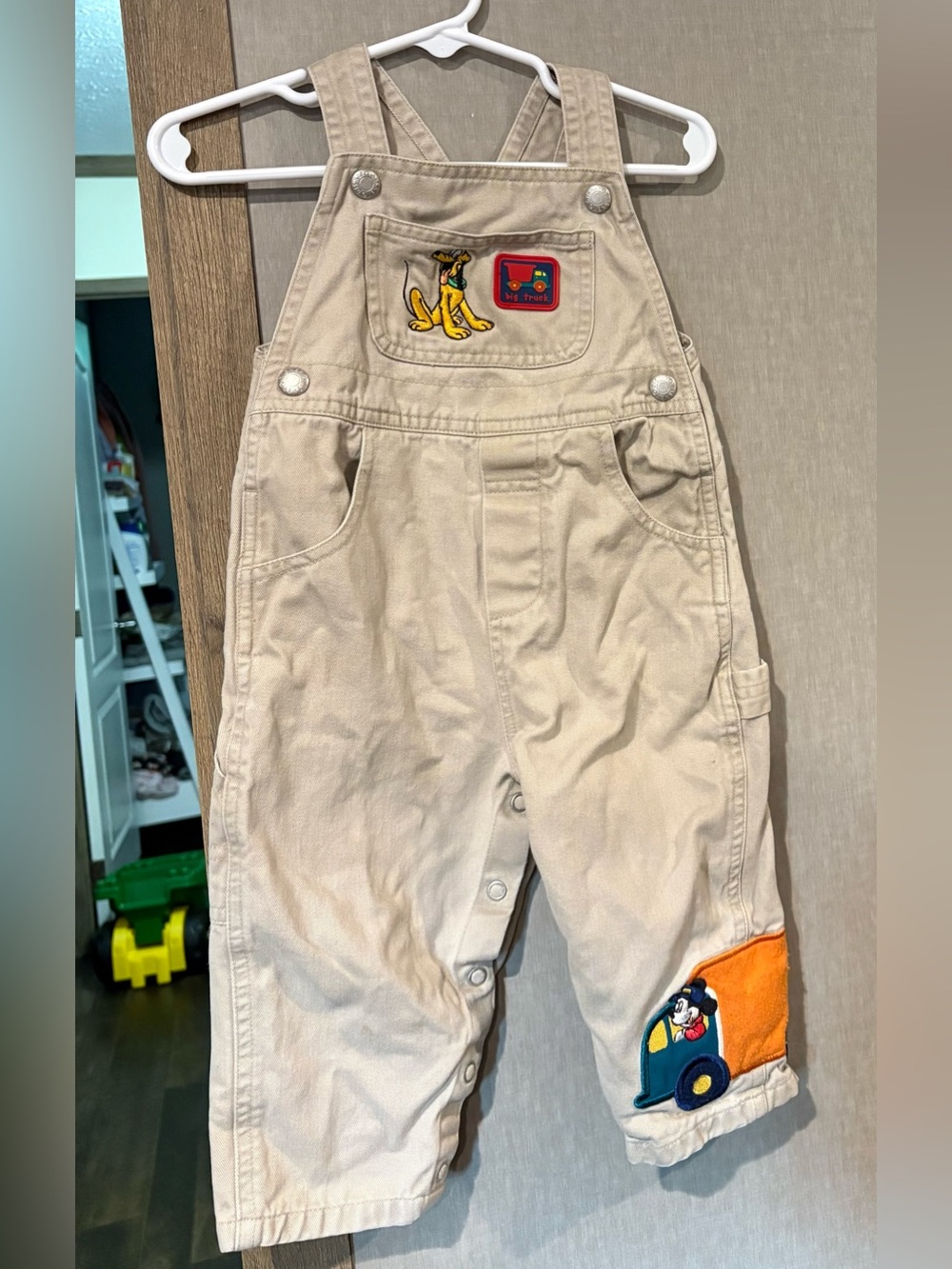12M Disney Pluto and Mickey Mouse khaki overalls